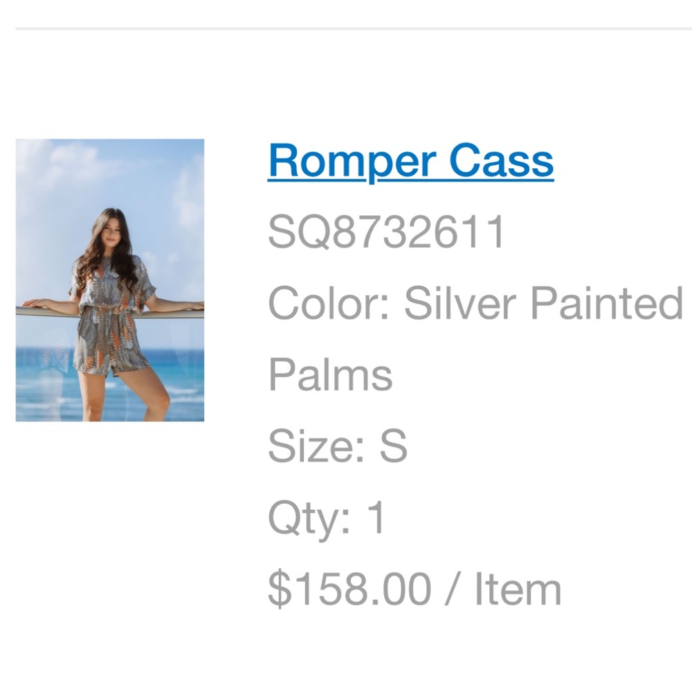 Fighting Eel Romper Cass in Silver Painted Palms (gently used)